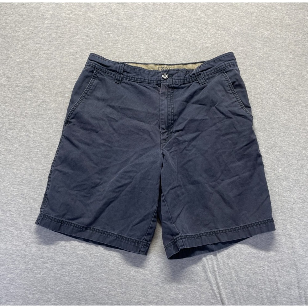 IZOD Saltwater Chino Shorts Mens 33 Navy Blue Cotton Slash Pockets Casual Wear